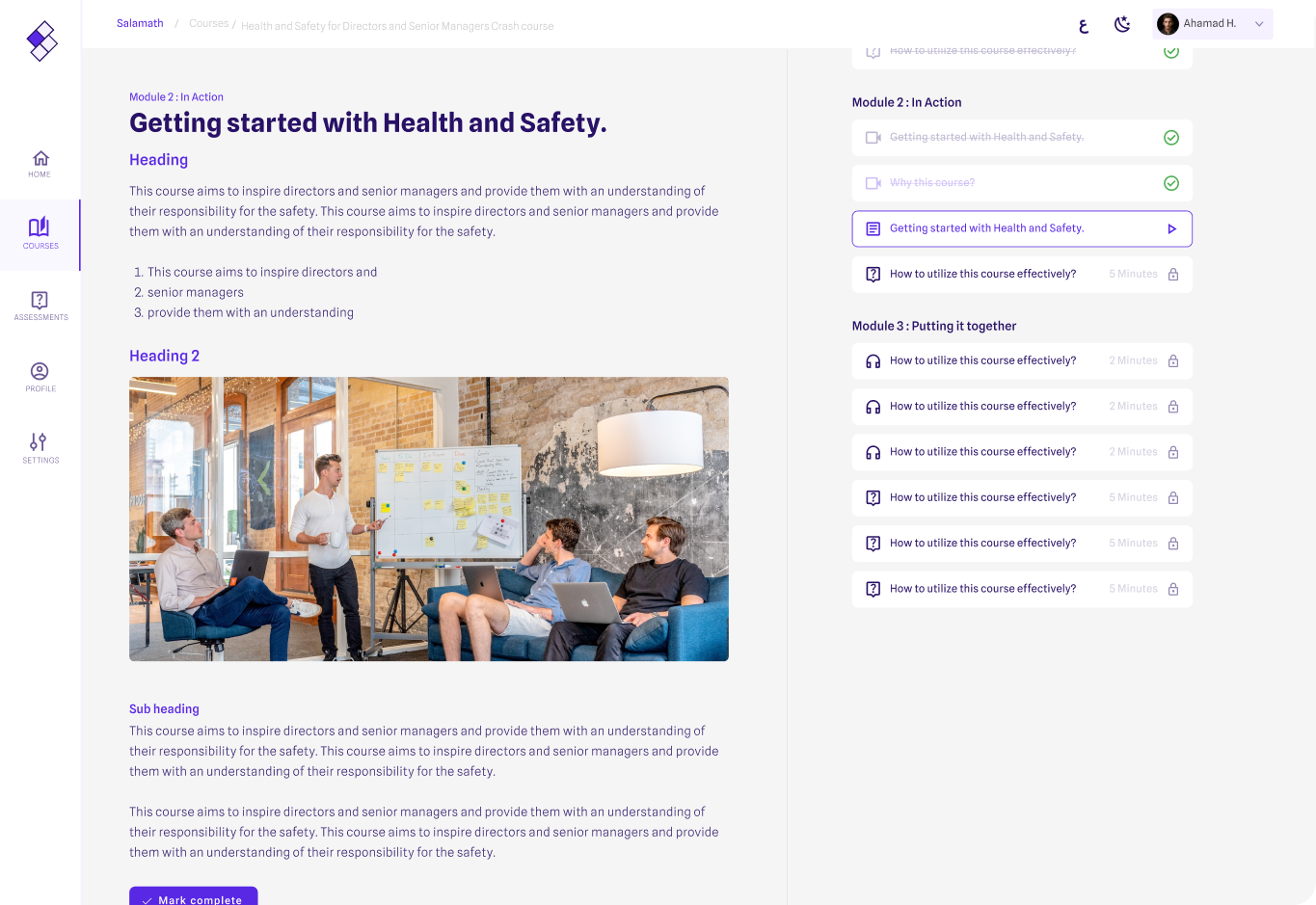 Course interface preview